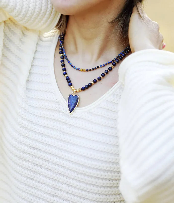 Natural Lapis Lazuli Minimalist Heart Choker Necklace