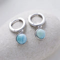 Natural Larimar Hoop Silver Earrings