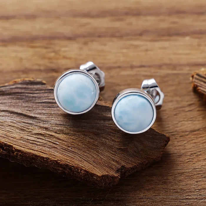 Natural Larimar Hoop Silver Earrings