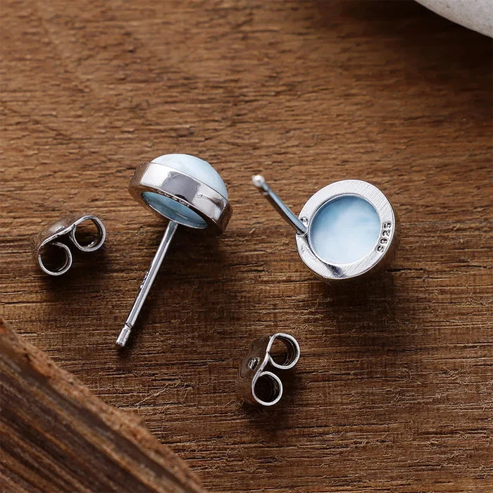 Natural Larimar Hoop Silver Earrings