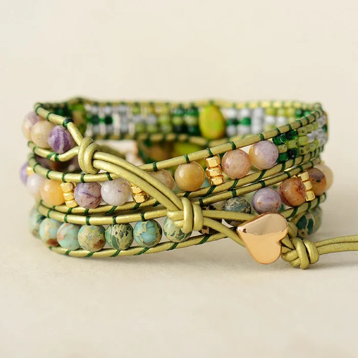 Natural Lime Jasper Heart Wrap Bracelet