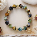 Natural Mixed Tiger's Eye Beads Heart Charm Bracelet
