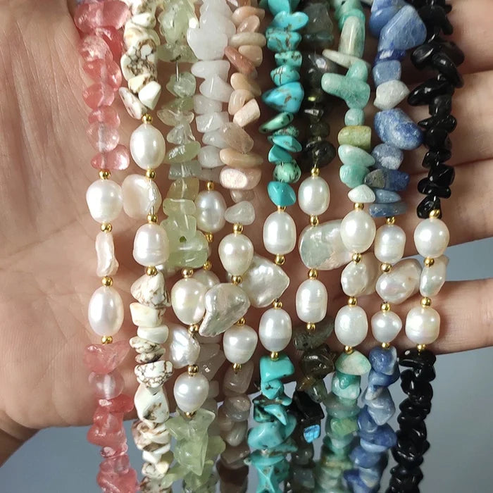 Natural Pink Tourmaline & Freshwater Pearls Choker Necklace