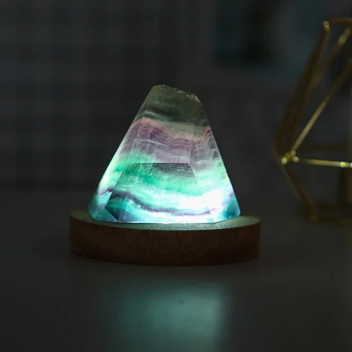 Natural Rainbow Fluorite Polyhedron Lamp