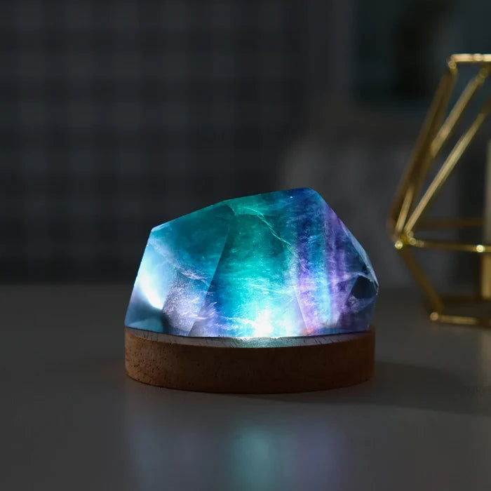 Natural Rainbow Fluorite Polyhedron Lamp