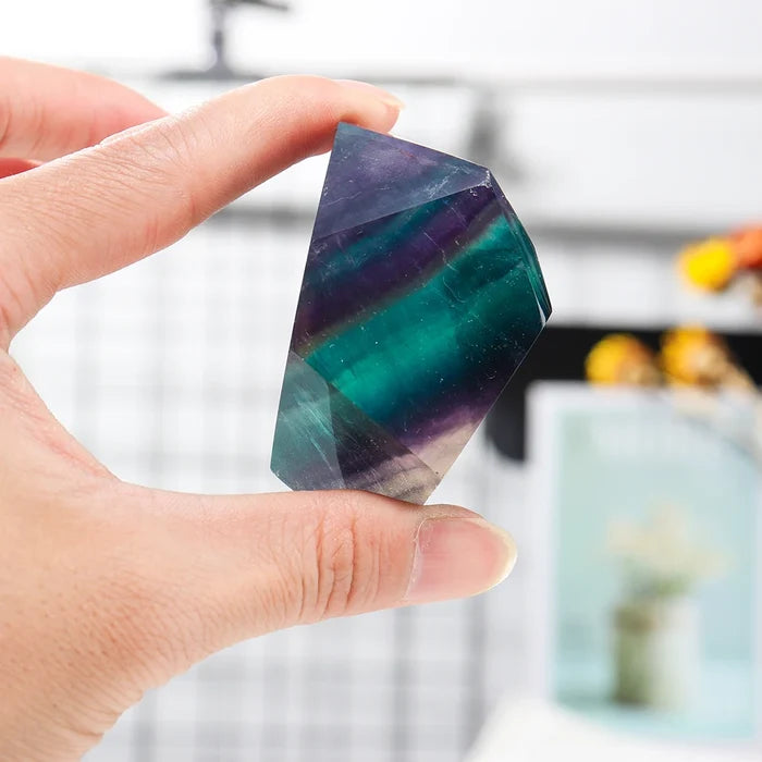 Natural Rainbow Fluorite Polyhedron Lamp