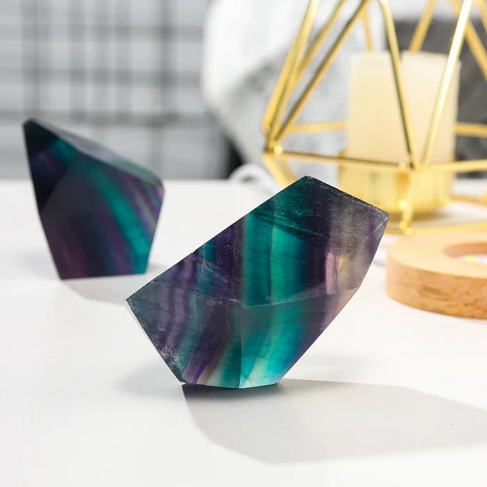 Natural Rainbow Fluorite Polyhedron Lamp