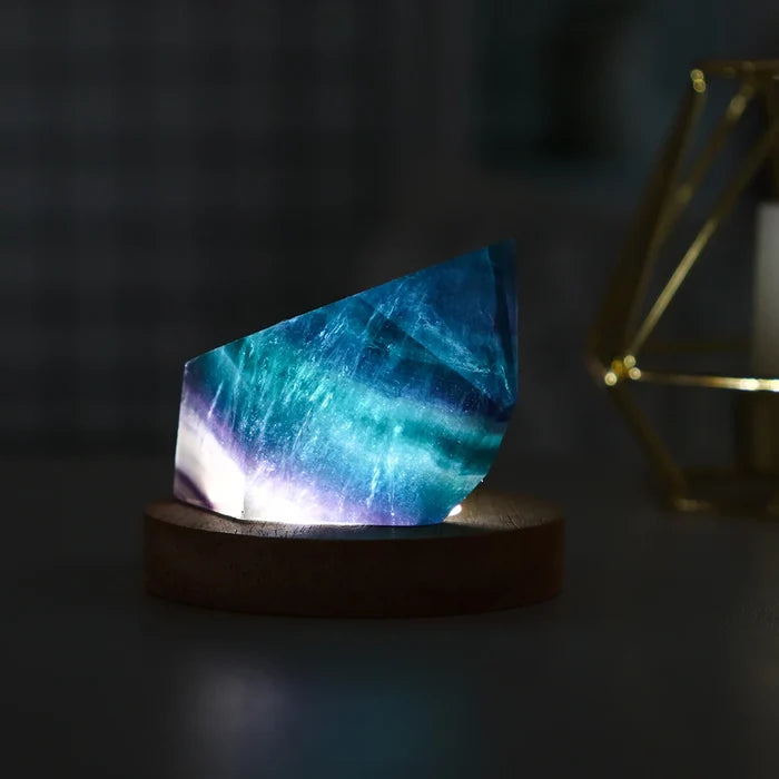 Natural Rainbow Fluorite Polyhedron Lamp