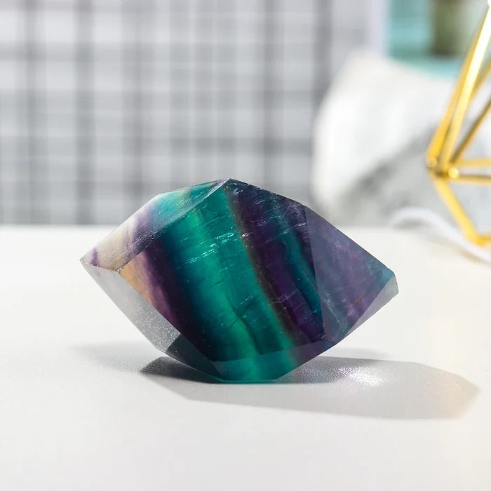 Natural Rainbow Fluorite Polyhedron Lamp