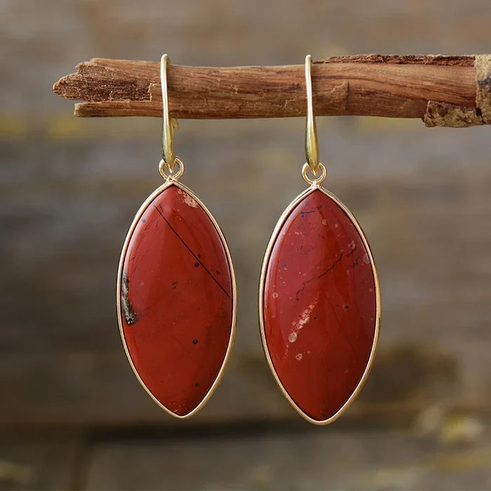 Natural Red Jasper Eye-Shaped Earrings