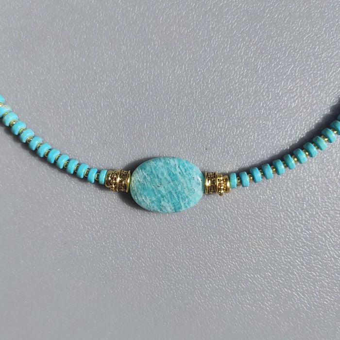 Natural Turquoise & Amazonite Boho Choker Necklace