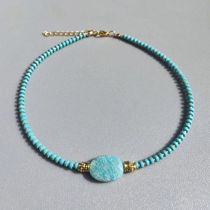 Natural Turquoise & Amazonite Boho Choker Necklace
