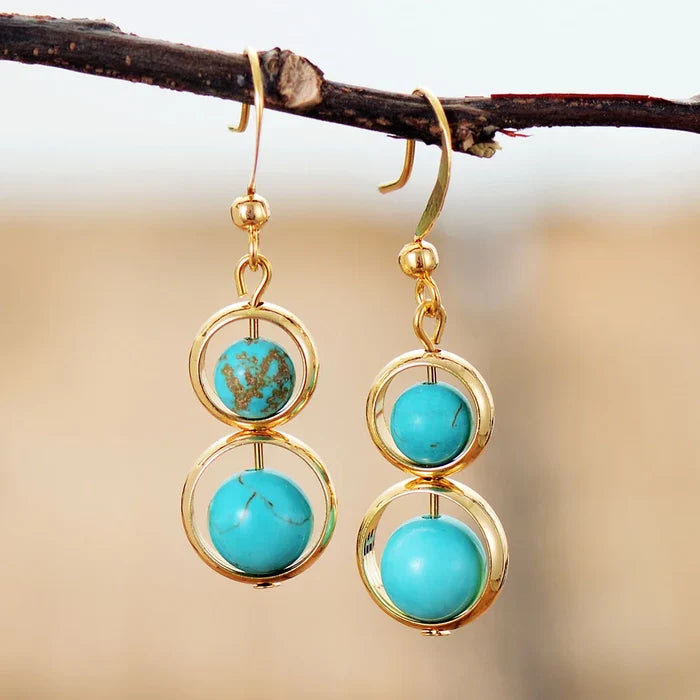 Natural Turquoise Gold Plated Calabash Earrings