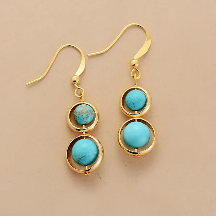 Natural Turquoise Gold Plated Calabash Earrings