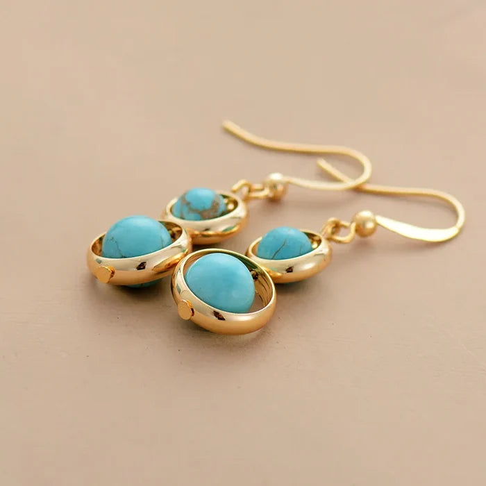Natural Turquoise Gold Plated Calabash Earrings