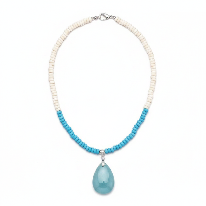 Necklace with sky-blue bottom beads and white top beads