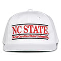 NC State Retro Bar snapback hat in white, front view