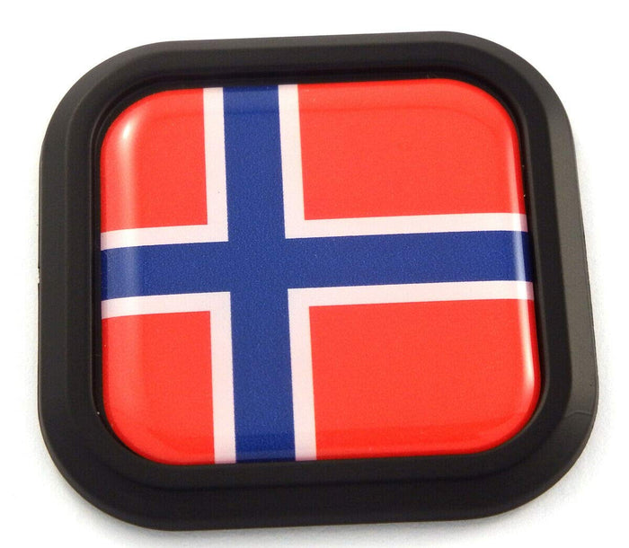 Norway Flag Square Black rim Emblem Car 3D Decal Badge Hood Bumper sticker 2"