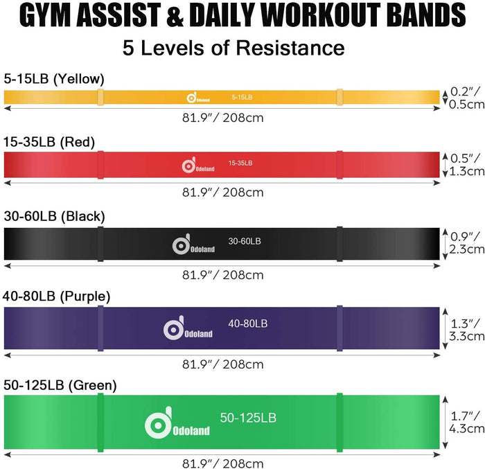 ODOLAND 5Pack Pull-Up Resistance Loop Bands for Stretching Power Lifting & Daily Workout