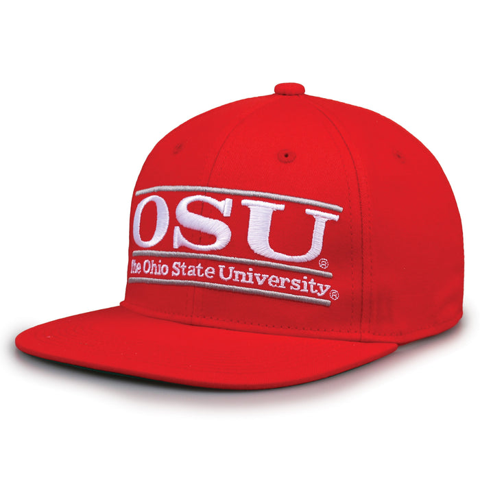 Ohio State Retro Bar snapback hat in red, angled view