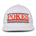 Oklahoma State Retro Bar snapback hat in white, front view