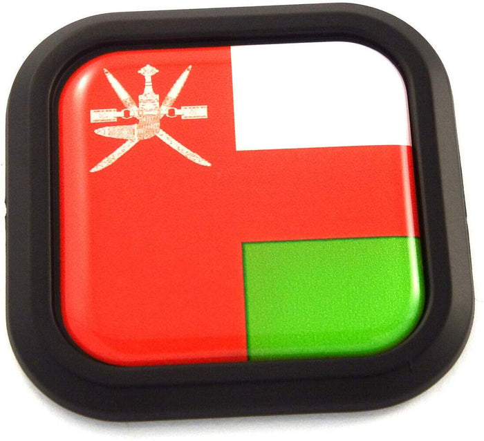 Oman Flag Square Black rim Emblem Car 3D Decal Badge Hood Bumper sticker 2"