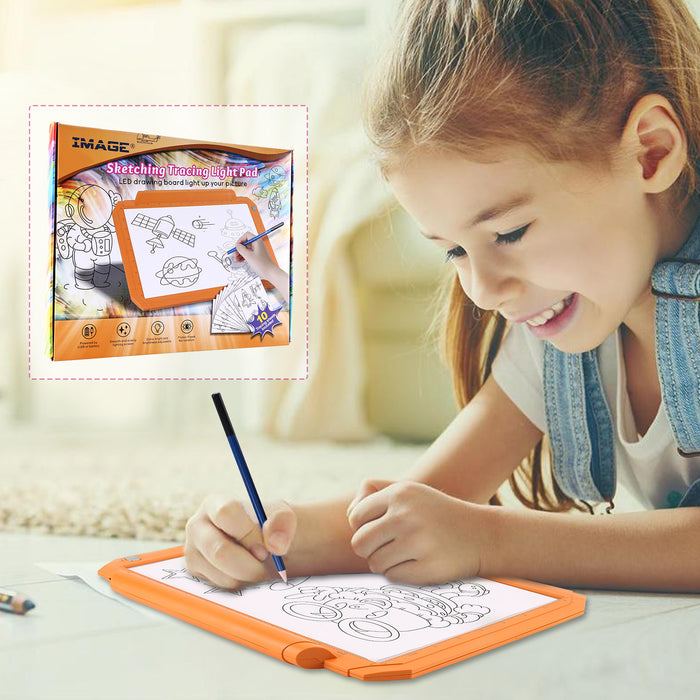 Orange A4 Led Tracing Light Pad Box Dimmable Brightness Drawing Sketching Animation
