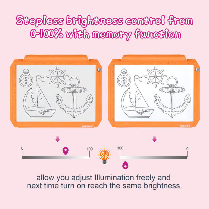 Orange A4 Led Tracing Light Pad Box Dimmable Brightness Drawing Sketching Animation