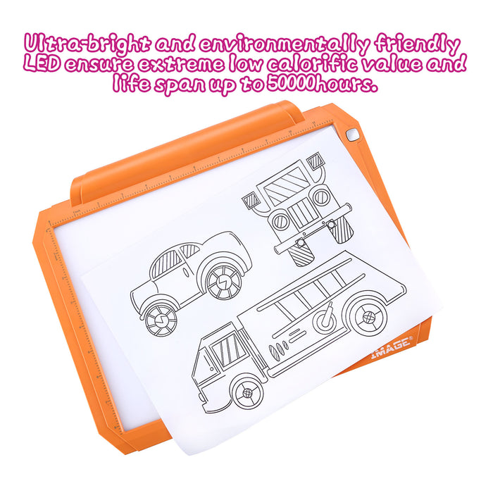 Orange A4 Led Tracing Light Pad Box Dimmable Brightness Drawing Sketching Animation