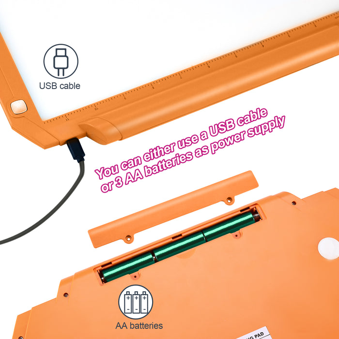 Orange A4 Led Tracing Light Pad Box Dimmable Brightness Drawing Sketching Animation