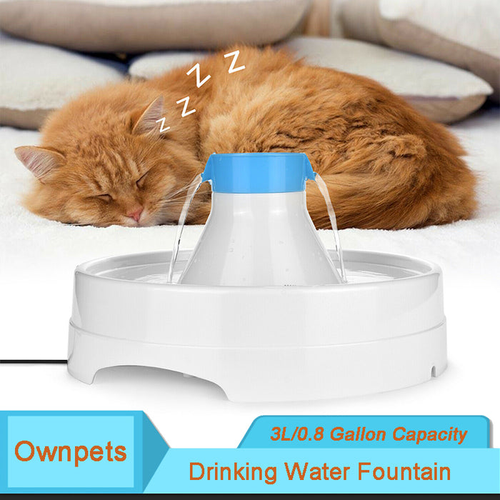 Ownpets® Pets Drinking Fountain, Active Oxygen Cycle Two Drinking Area 3L/0.8Gallon Capacity