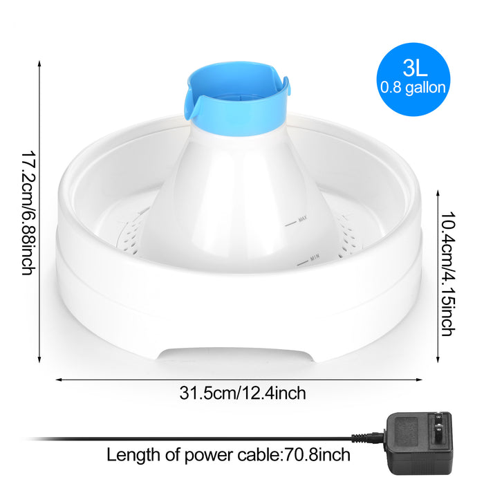 Ownpets® Pets Drinking Fountain, Active Oxygen Cycle Two Drinking Area 3L/0.8Gallon Capacity