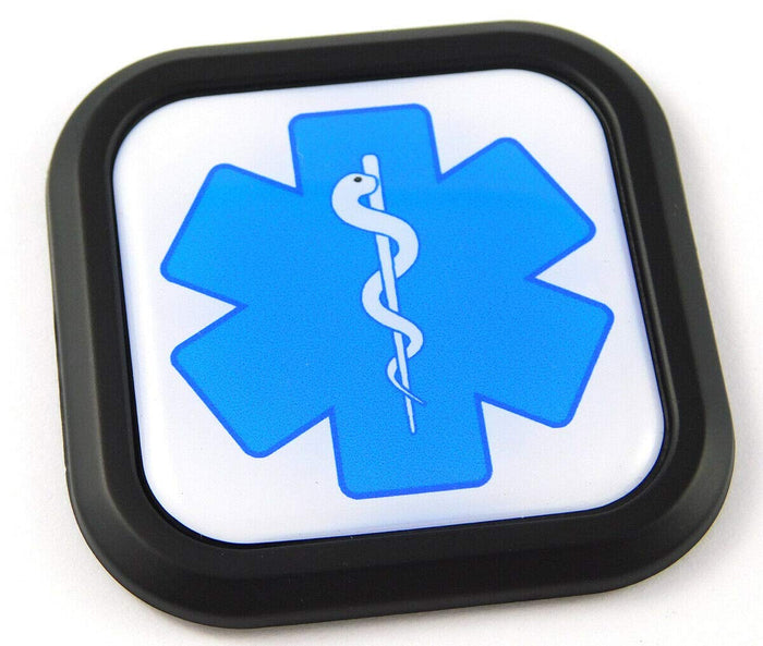 Paramedics Flag Square Black rim Emblem Car 3D Decal Badge Bumper 2"