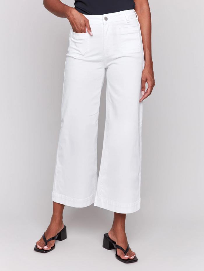 Patch Pocket Flare Twill Pants - White
