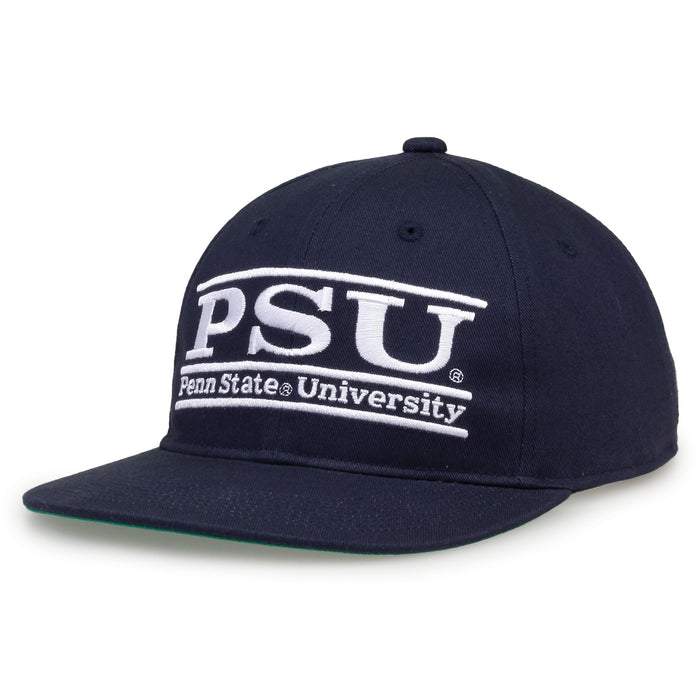 Penn State Retro Bar snapback hat in navy, angled view