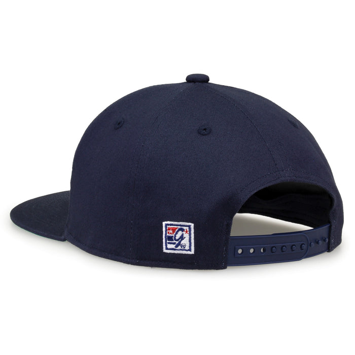 Penn State Retro Bar snapback hat in navy, rear view showing the adjustable snap closure