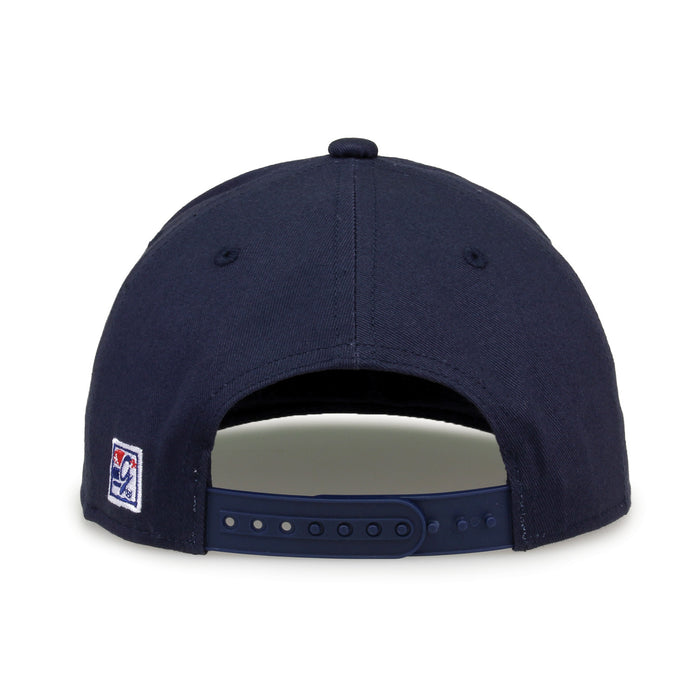 Penn State Retro Bar snapback hat in navy, straight rear view showing the adjustable snap closure
