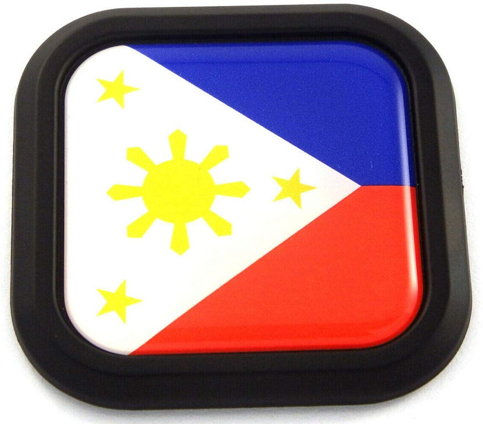 Philippines Flag Square Black rim Emblem Car 3D Decal Badge Bumper sticker 2"
