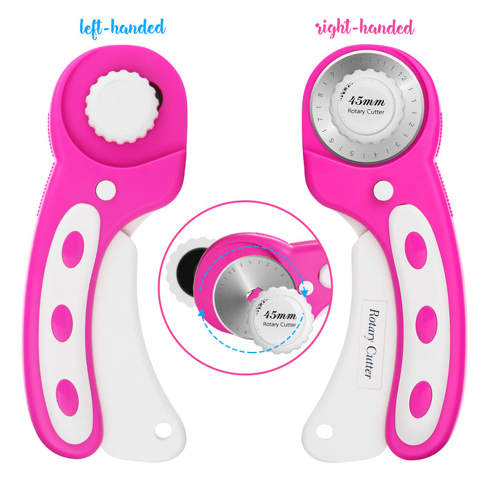 Pink 45mm Rotary Cutter Tool Kit w/ A3 Cutting Mat + Patchwork Ruler + Fabric Clips