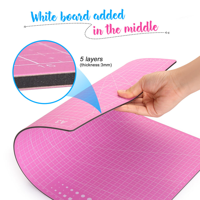 Pink 45mm Rotary Cutter Tool Kit w/ A3 Cutting Mat + Patchwork Ruler + Fabric Clips