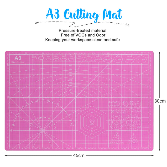 Pink 45mm Rotary Cutter Tool Kit w/ A3 Cutting Mat + Patchwork Ruler + Fabric Clips