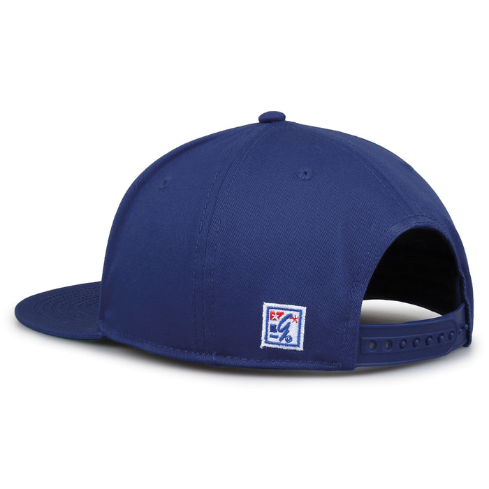 Pittsburgh Retro Bar snapback hat in royal blue, rear view showing the adjustable snap closure