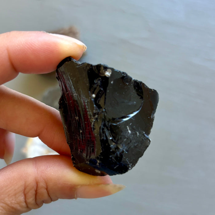 Raw Crystal Set of 4 Opal Hematite Black Obsidian Quartz