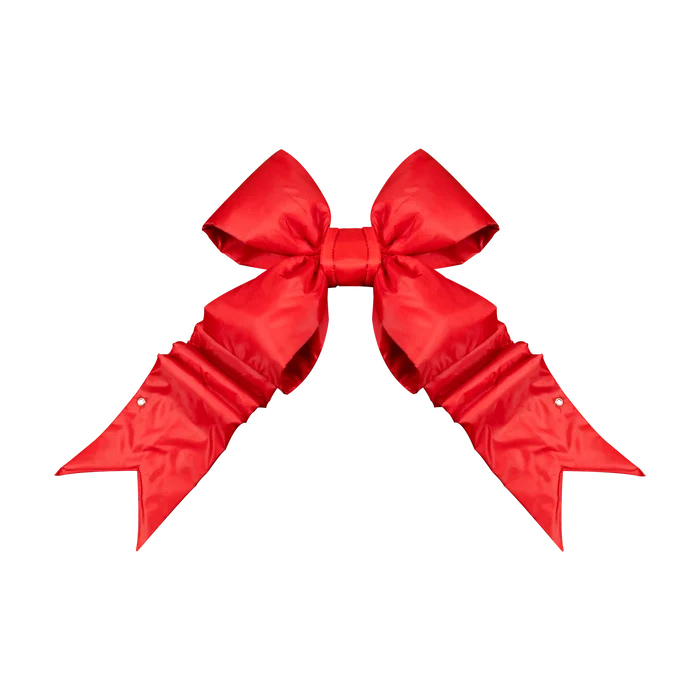 Red Structural Bow featuring oversized loops, layered pointed tails, and a bright satin finish.