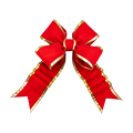 Red Velvet Structural Bow with Gold Trim featuring oversized loops, layered pointed tails, and a rich velvet finish.