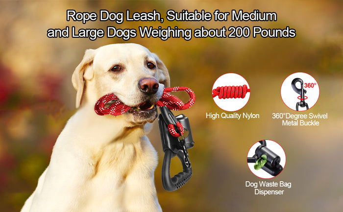 Reflective Durable 2 In1 Dog Leash 5ft Hands-Free Waste Bag Dispenser for Training Hiking Red