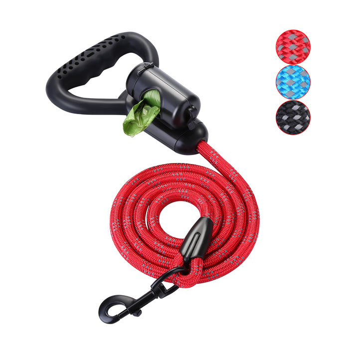 Reflective Durable 2 In1 Dog Leash 5ft Hands-Free Waste Bag Dispenser for Training Hiking Red