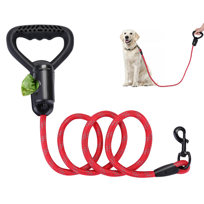 Reflective Durable 2 In1 Dog Leash 5ft Hands-Free Waste Bag Dispenser for Training Hiking Red