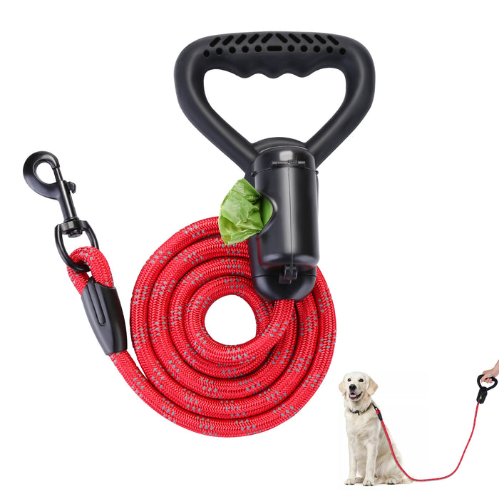 Reflective Durable 2 In1 Dog Leash 5ft Hands-Free Waste Bag Dispenser for Training Hiking Red
