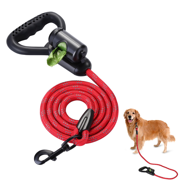 Reflective Durable 2 In1 Dog Leash 5ft Hands-Free Waste Bag Dispenser for Training Hiking Red